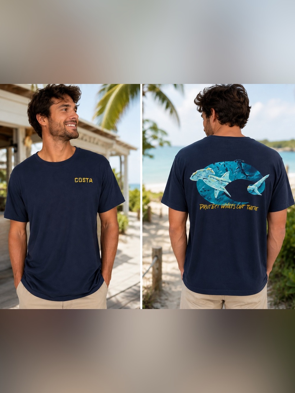 Costa Shark Graphic Tee Navy Blue Large Protect What’s Out There Cotton